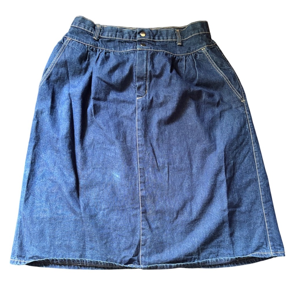 Vintage Stuffed Shirt Denim Midi‎ Skirt Dark Wash A-Line Pockets Size 13/14